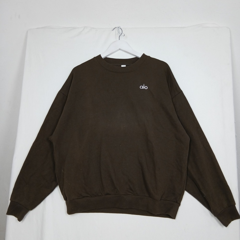 Alo Yoga Accolade Crew Neck Pullover Sweatshirt Brown Espresso Mens Medium